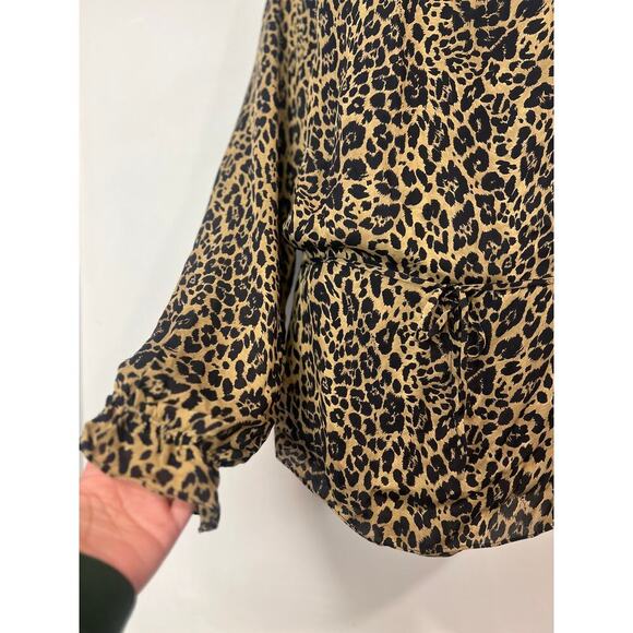 Womens Express Silk Animal Print Shirt Front Tie Shoulder Top 7/8 Medium - Picture 4 of 7